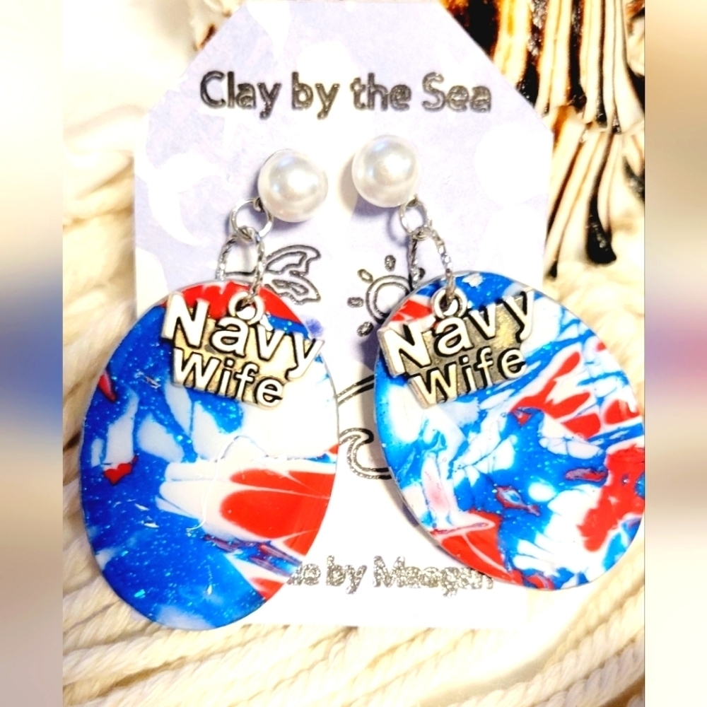 Red,White Blue Polymer Clay Earrings